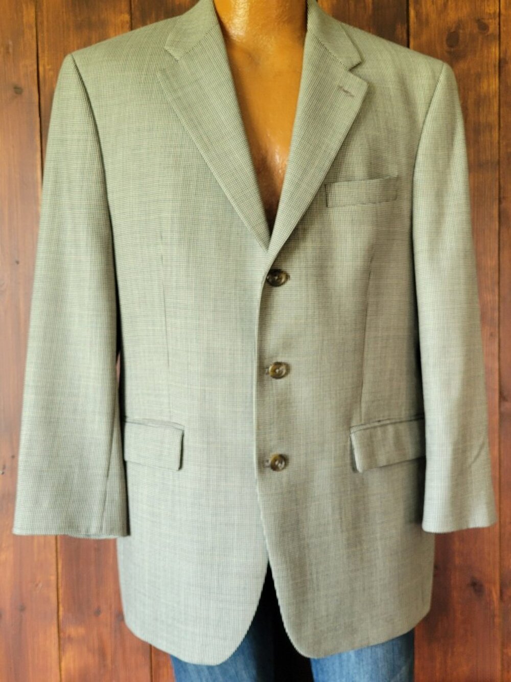 Ralph:‎ Ralph Lauren 41R Wool Sport Coat Beige Houndstooth Vintage Blazer Jacket